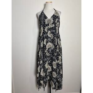 Robbie Bee Y2K Babydoll Halter Midi Dress Sz 14 Cottage Bohemian Hippie Floral